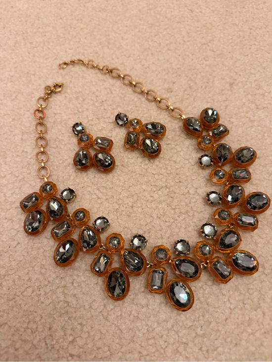 J. Crew Jewelry - J. Crew Gold-Tone Gray Crystal Statement Necklace & Earring Set